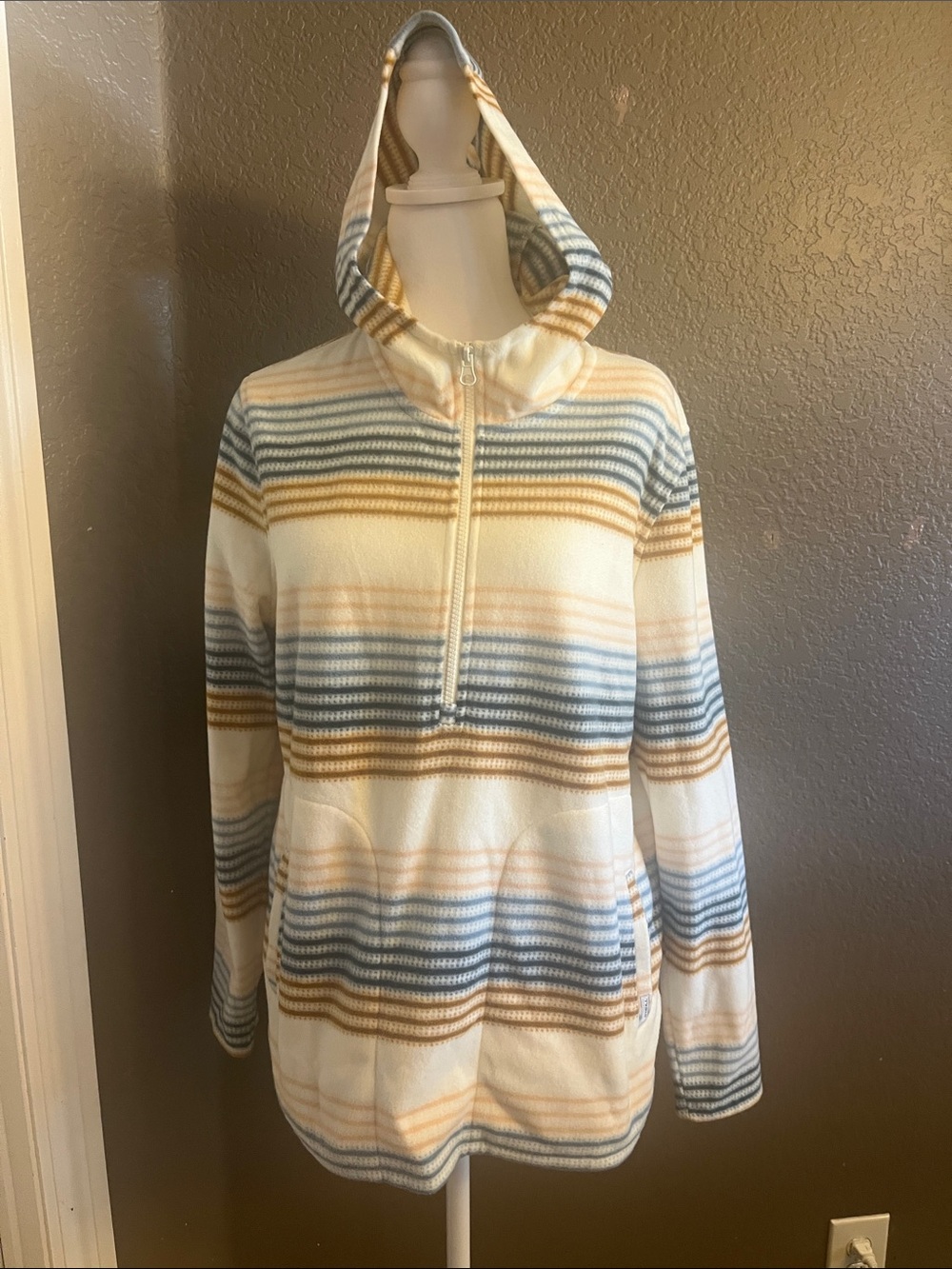 O'Neill Cream, Blue & Tan Striped Hooded Sweater